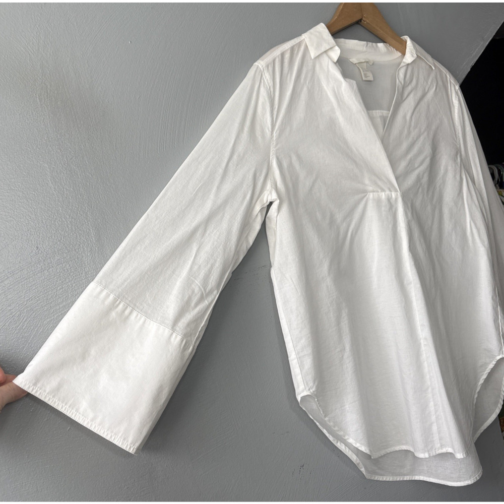 H&M Popover White Top Size 4 Cotton Pirate Poet Renaissance Relaxed Coastal Chic - Picture 2 of 11
